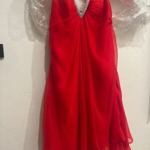 Red Strapless Mini-dress with “Diamond” V-Cutout Neckline